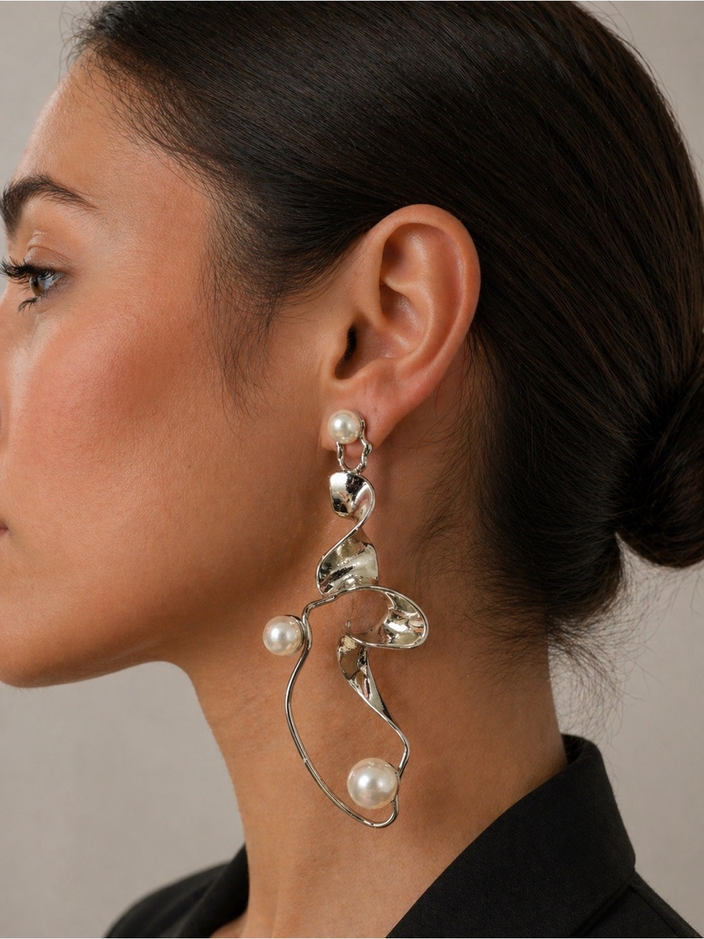 Ettika Silver-Tone Drop Earrings with White Pearls - Women Jewelry